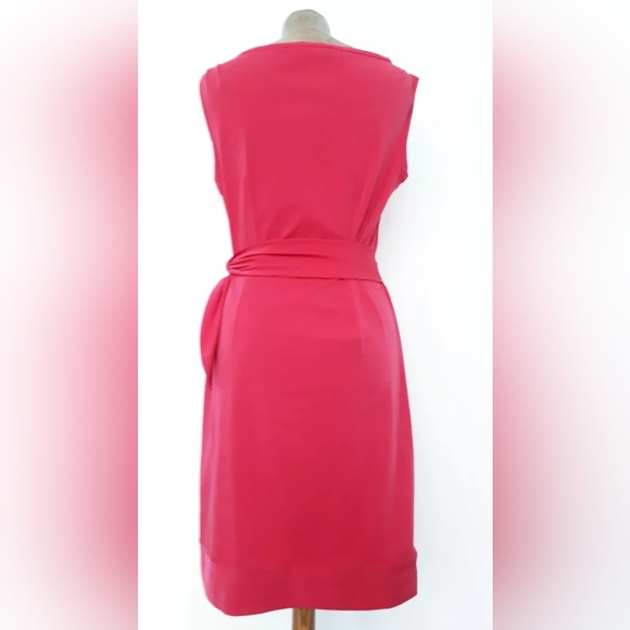 Diane von Furstenberg New Della Poplin Hot Pink Sheath Dress Wrap Tie Front- 14 - Picture 3 of 12